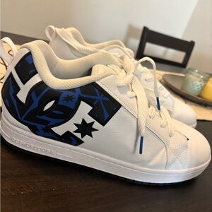 DC White Sneakers with Blue Logo Accents
